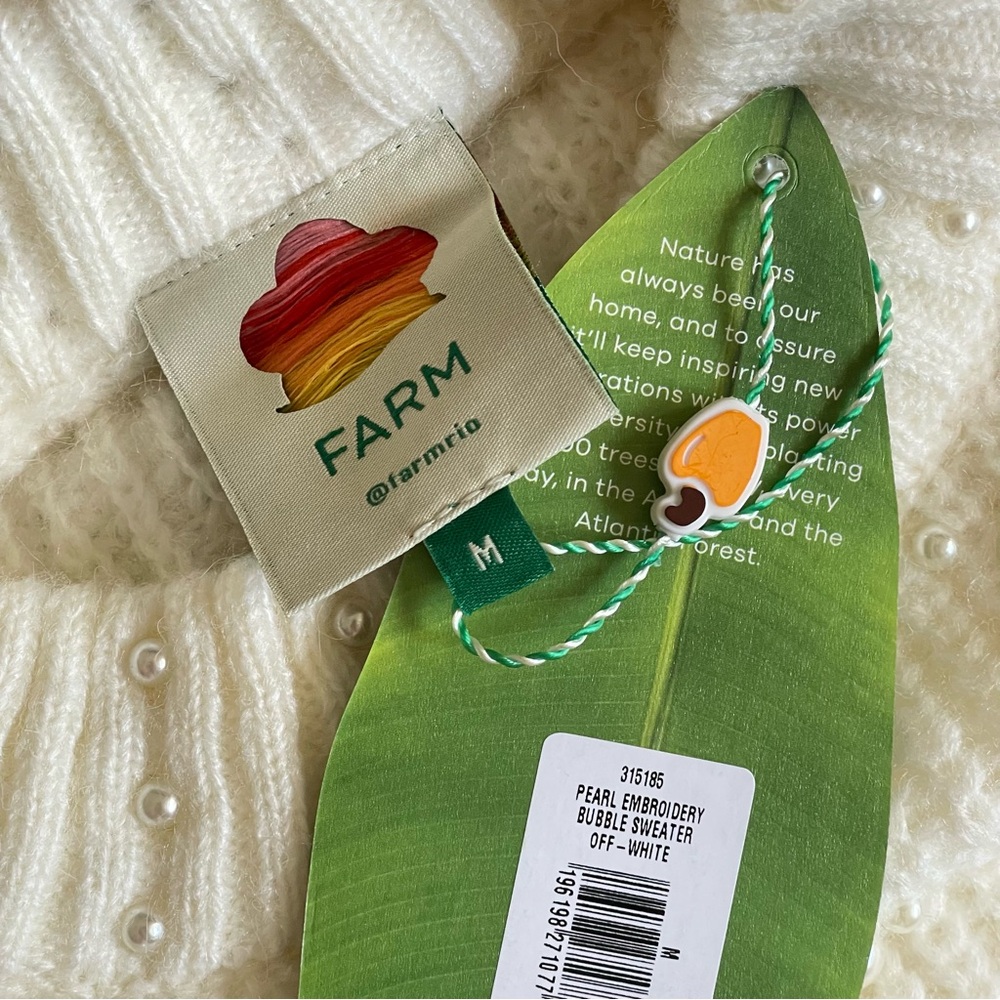 Farm Rio Pearl Embroidered Bubble Sweater Off White Knit NWT Medium - Picture 16 of 16